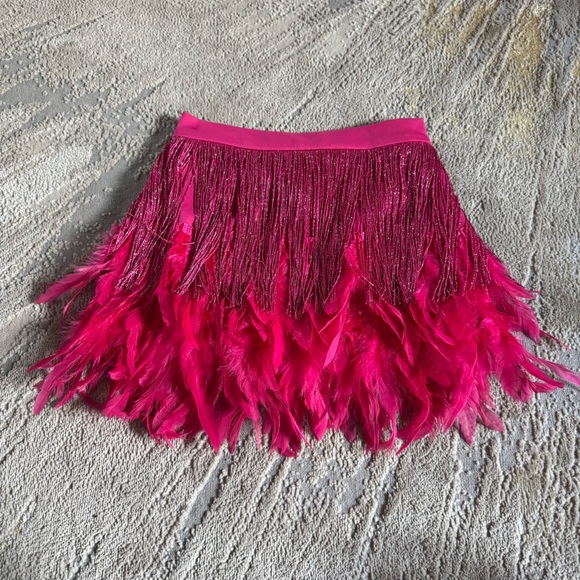 Judith March skirt pink fuchsia fringe feather mini elastic waist flapper small - Picture 1 of 9